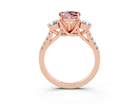 Rose gold Three-Stone Heart Cut Morganite Pavé Band with Four-Prong Setting_3