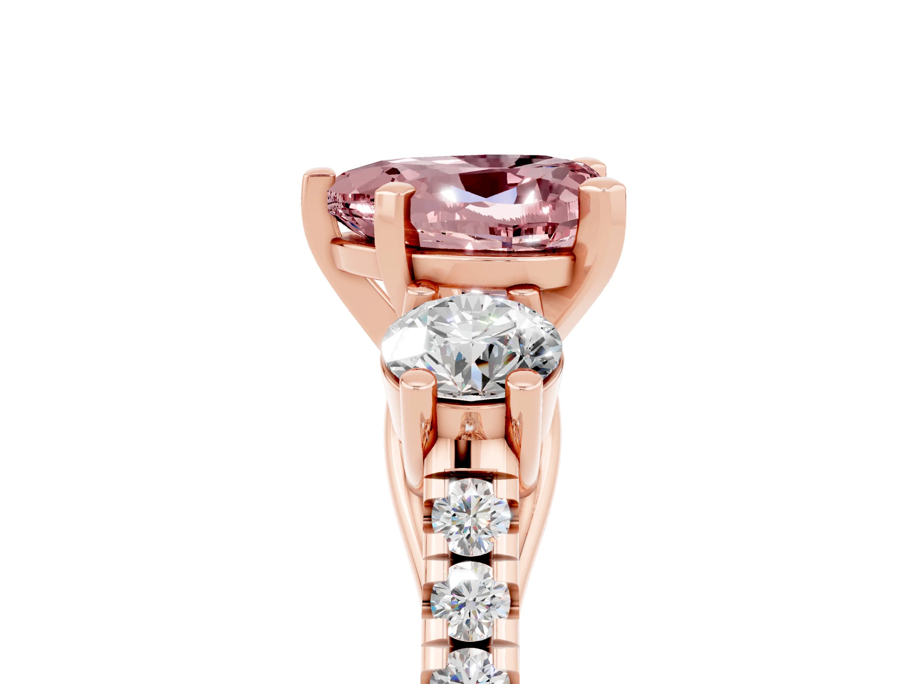 Rose gold Three-Stone Heart Cut Morganite Pavé Band with Four-Prong Setting_5