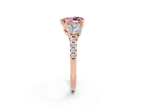 Rose gold Three-Stone Heart Cut Morganite Ring with Pavé Band and Prong Setting_14