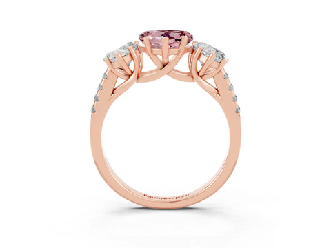 Rose gold Three-Stone Heart Cut Morganite Ring with Pavé Band and Prong Setting_15