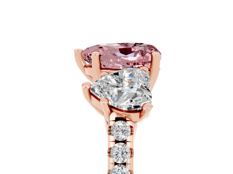 Rose gold Three-Stone Heart Cut Morganite Ring with Pavé Band and Prong Setting_17