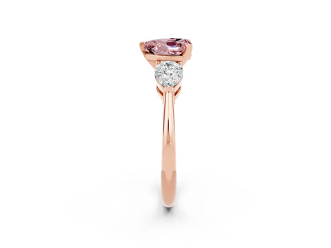 Rose gold Three-Stone Heart Cut Morganite Ring with Pear Side Stones and Four-Prong Setting_2