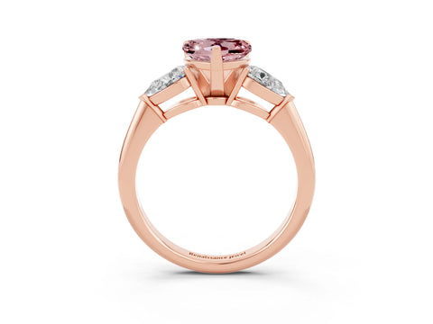 Rose gold Three-Stone Heart Cut Morganite Ring with Pear Side Stones and Four-Prong Setting_3