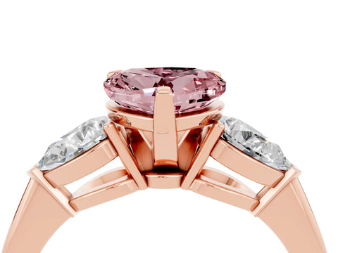 Rose gold Three-Stone Heart Cut Morganite Ring with Pear Side Stones and Four-Prong Setting_4