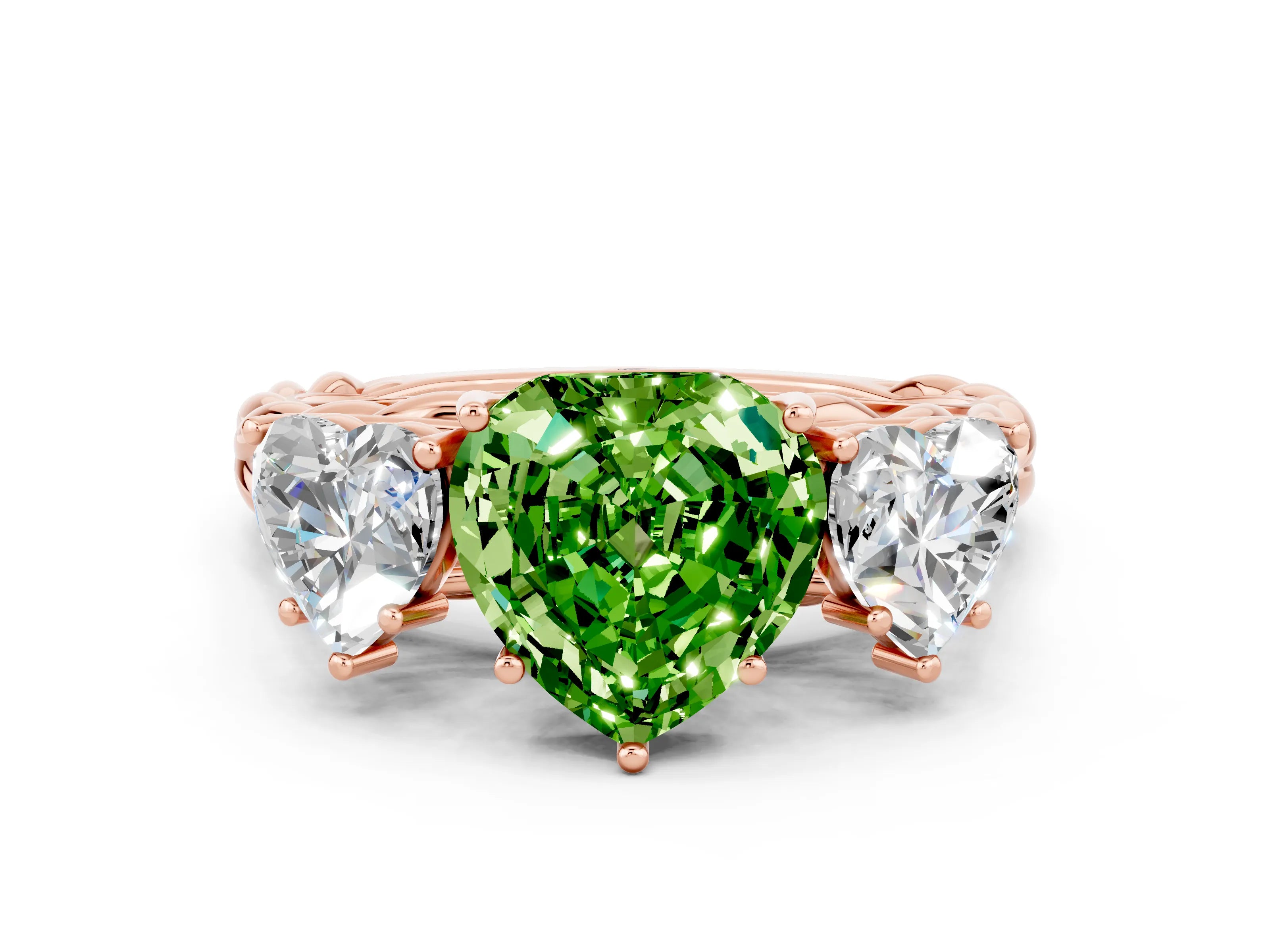 Rose gold Three-Stone Heart Cut Peridot Braided Band Ring with Four-Prong Setting_12