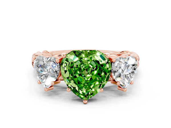 Rose gold Three-Stone Heart Cut Peridot Braided Band Ring with Four-Prong Setting