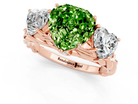 Rose gold Three-Stone Heart Cut Peridot Braided Band Ring with Four-Prong Setting_13