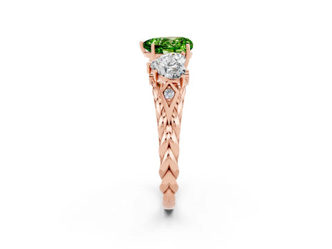 Rose gold Three-Stone Heart Cut Peridot Braided Band Ring with Four-Prong Setting_14