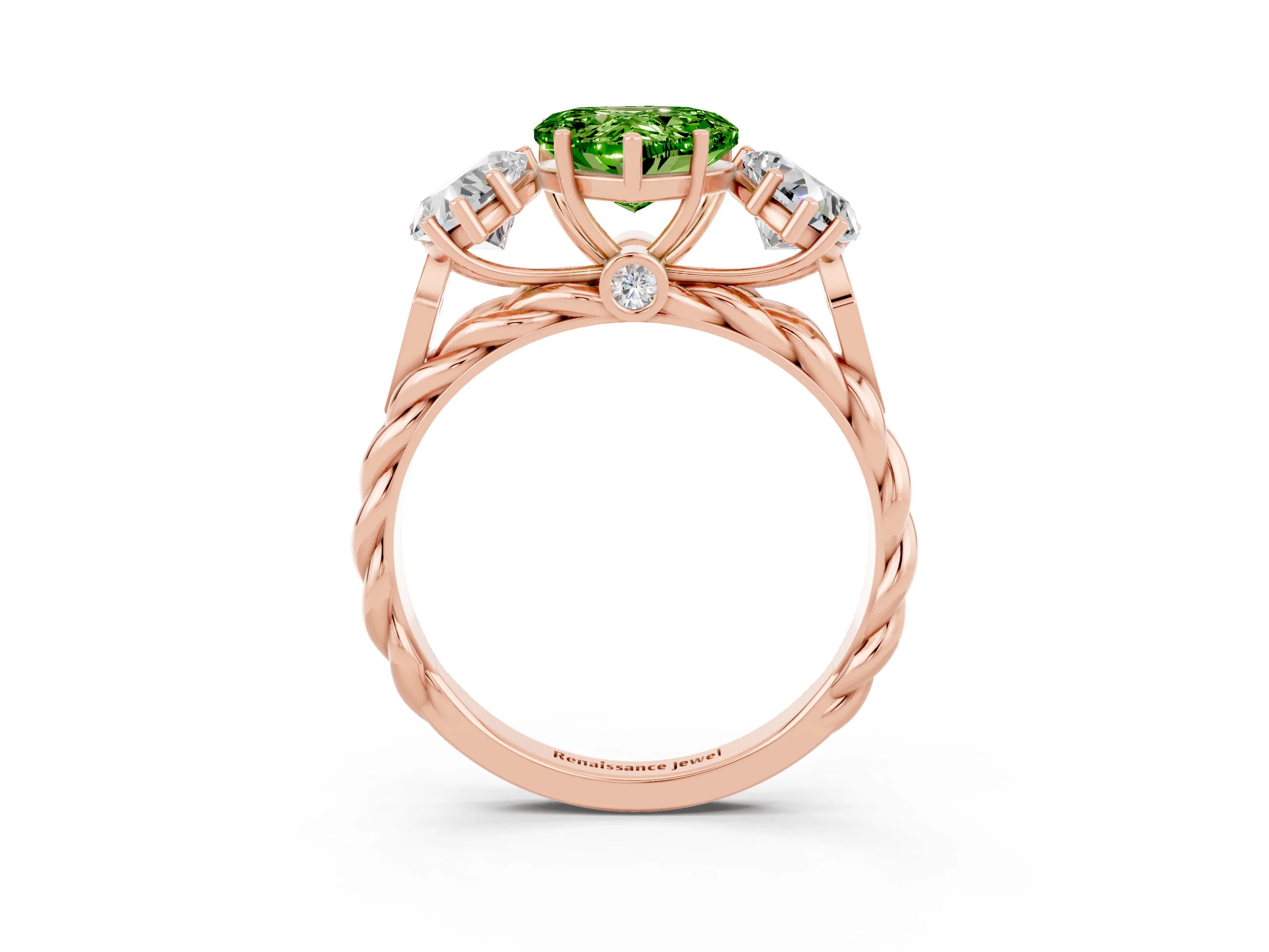 Rose gold Three-Stone Heart Cut Peridot Braided Band Ring with Four-Prong Setting_15