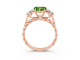 Rose gold Three-Stone Heart Cut Peridot Braided Band Ring with Four-Prong Setting_15