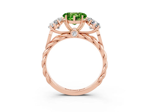 Rose gold Three-Stone Heart Cut Peridot Braided Band Ring with Four-Prong Setting_15