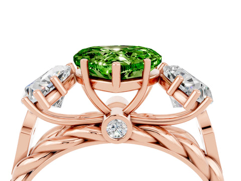 Rose gold Three-Stone Heart Cut Peridot Braided Band Ring with Four-Prong Setting_16