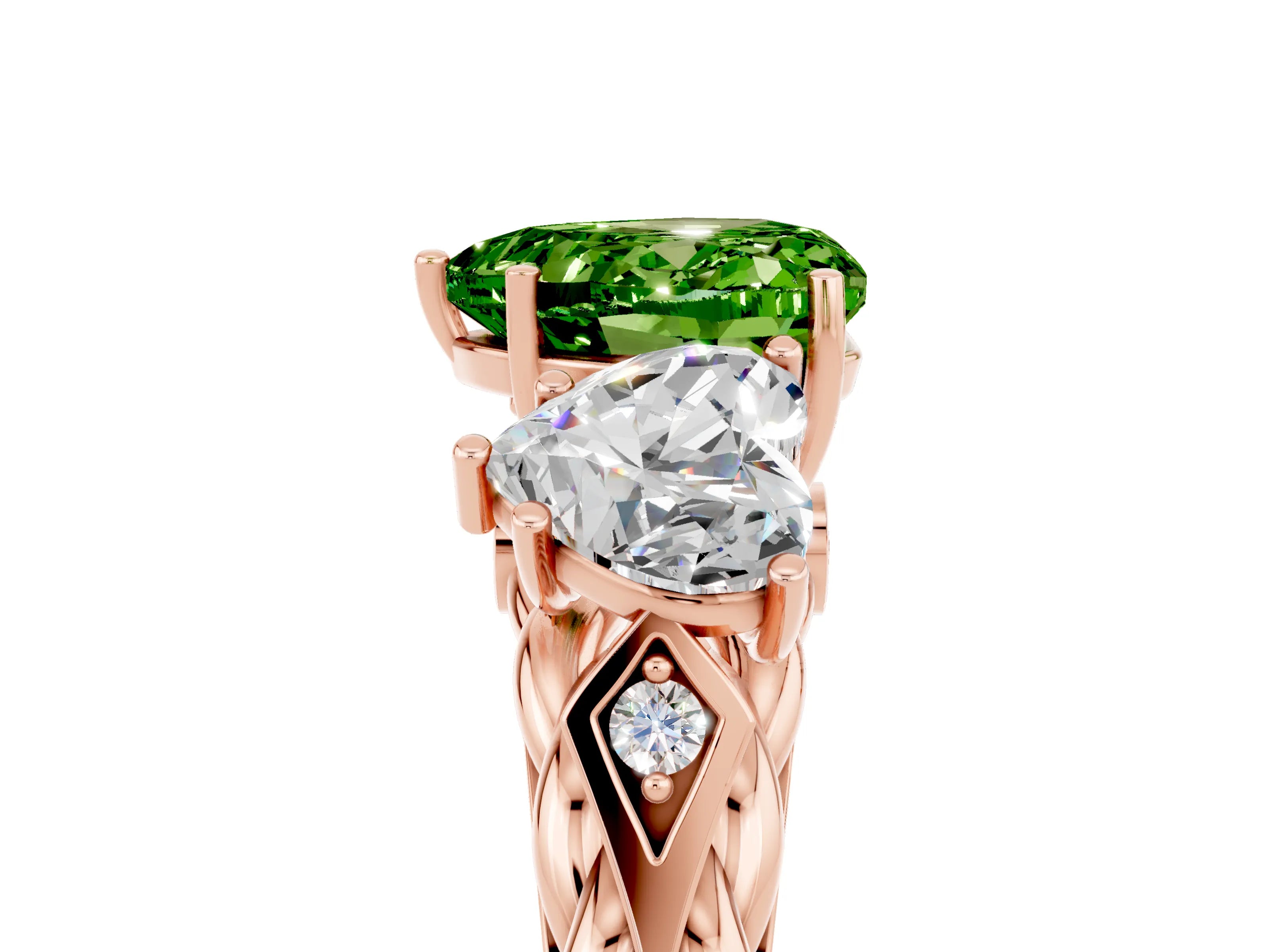Rose gold Three-Stone Heart Cut Peridot Braided Band Ring with Four-Prong Setting_17