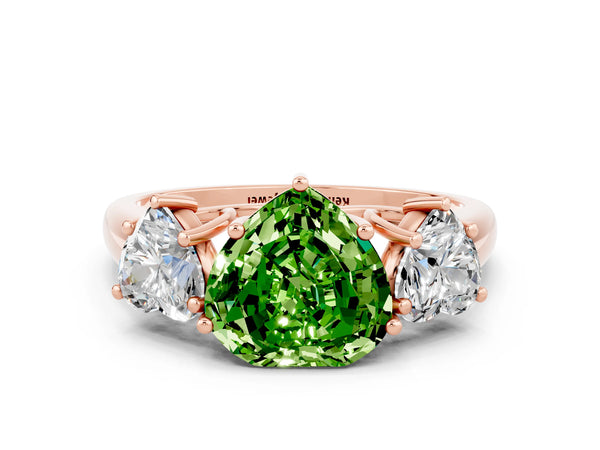 Rose gold Three-Stone Heart Cut Peridot Engagement Ring with Prong Setting