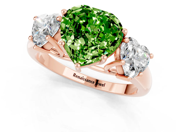 Rose gold Three-Stone Heart Cut Peridot Engagement Ring with Prong Setting