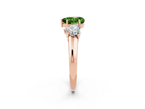 Rose gold Three-Stone Heart Cut Peridot Engagement Ring with Prong Setting_2