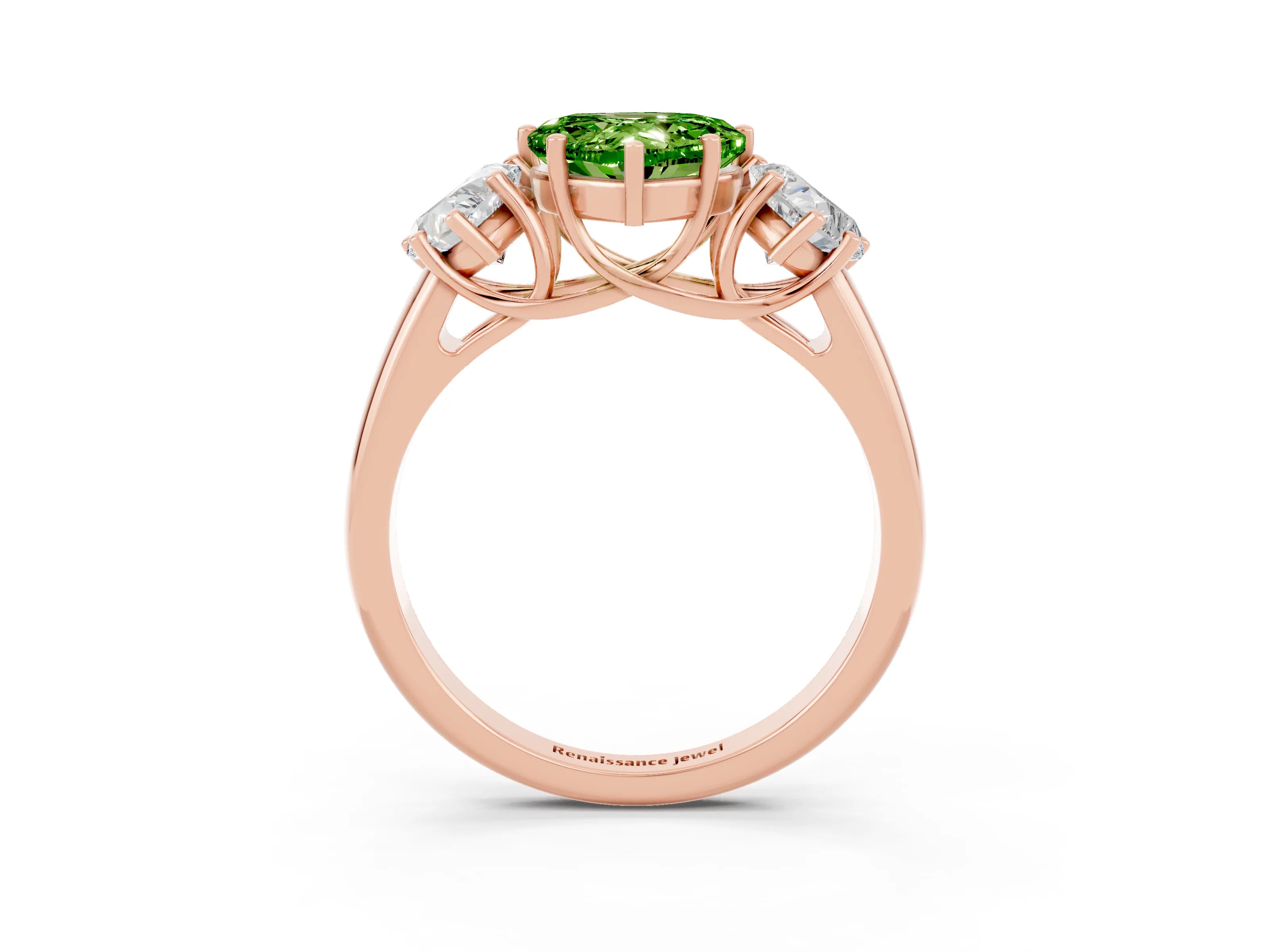 Rose gold Three-Stone Heart Cut Peridot Engagement Ring with Prong Setting_3