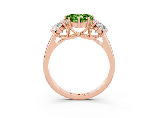 Rose gold Three-Stone Heart Cut Peridot Engagement Ring with Prong Setting