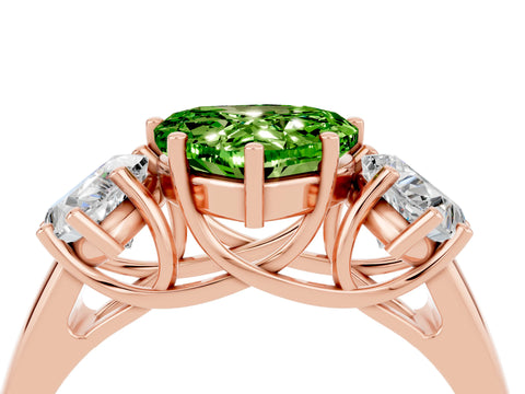 Rose gold Three-Stone Heart Cut Peridot Engagement Ring with Prong Setting_4