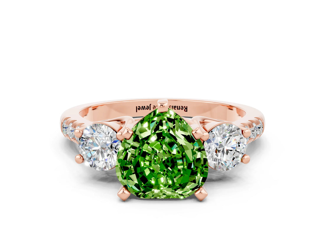 Rose gold Three-Stone Heart Cut Peridot Pavé Band with Four-Prong Setting