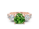 Rose gold Three-Stone Heart Cut Peridot Pavé Band with Four-Prong Setting