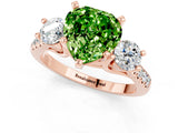 Rose gold Three-Stone Heart Cut Peridot Pavé Band with Four-Prong Setting_1