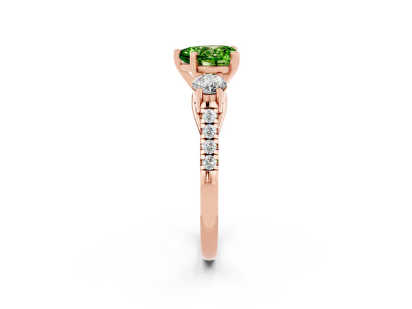 Rose gold Three-Stone Heart Cut Peridot Pavé Band with Four-Prong Setting