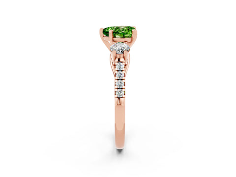 Rose gold Three-Stone Heart Cut Peridot Pavé Band with Four-Prong Setting_2