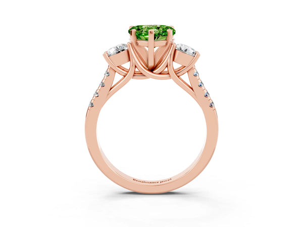 Rose gold Three-Stone Heart Cut Peridot Pavé Band with Four-Prong Setting