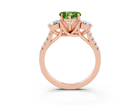 Rose gold Three-Stone Heart Cut Peridot Pavé Band with Four-Prong Setting_3
