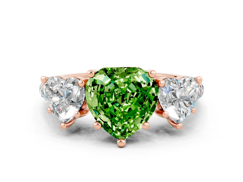 Rose gold Three-Stone Heart Cut Peridot Ring with Pavé Band and Prong Setting_12