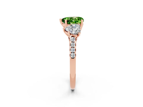Rose gold Three-Stone Heart Cut Peridot Ring with Pavé Band and Prong Setting_14