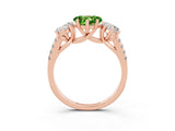 Rose gold Three-Stone Heart Cut Peridot Ring with Pavé Band and Prong Setting_15