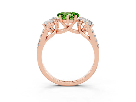 Rose gold Three-Stone Heart Cut Peridot Ring with Pavé Band and Prong Setting_15