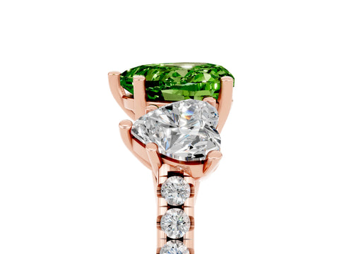 Rose gold Three-Stone Heart Cut Peridot Ring with Pavé Band and Prong Setting_17