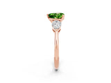 Rose gold Three-Stone Heart Cut Peridot Ring with Pear Side Stones and Four-Prong Setting_2