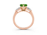 Rose gold Three-Stone Heart Cut Peridot Ring with Pear Side Stones and Four-Prong Setting_3