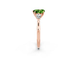 Rose gold Three-Stone Heart Cut Peridot Ring with Pear  Side Stones in Four-Prong Setting_14