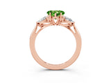 Rose gold Three-Stone Heart Cut Peridot Ring with Pear  Side Stones in Four-Prong Setting_15