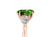 Rose gold Three-Stone Heart Cut Peridot Ring with Pear  Side Stones in Four-Prong Setting_17