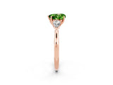 Rose gold Three-Stone Heart Cut Peridot Ring with Pear  Side Stones in Four-Prong Setting_38