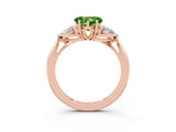 Rose gold Three-Stone Heart Cut Peridot Ring with Pear  Side Stones in Four-Prong Setting_39