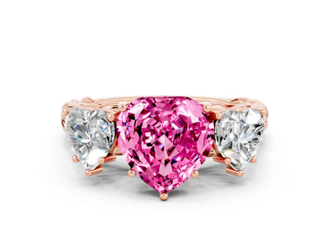 Rose gold Three-Stone Heart Cut Pink Sapphire Braided Band Ring with Four-Prong Setting_36