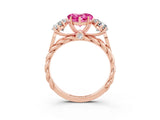 Rose gold Three-Stone Heart Cut Pink Sapphire Braided Band Ring with Four-Prong Setting_39
