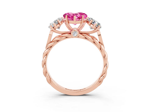 Rose gold Three-Stone Heart Cut Pink Sapphire Braided Band Ring with Four-Prong Setting_39