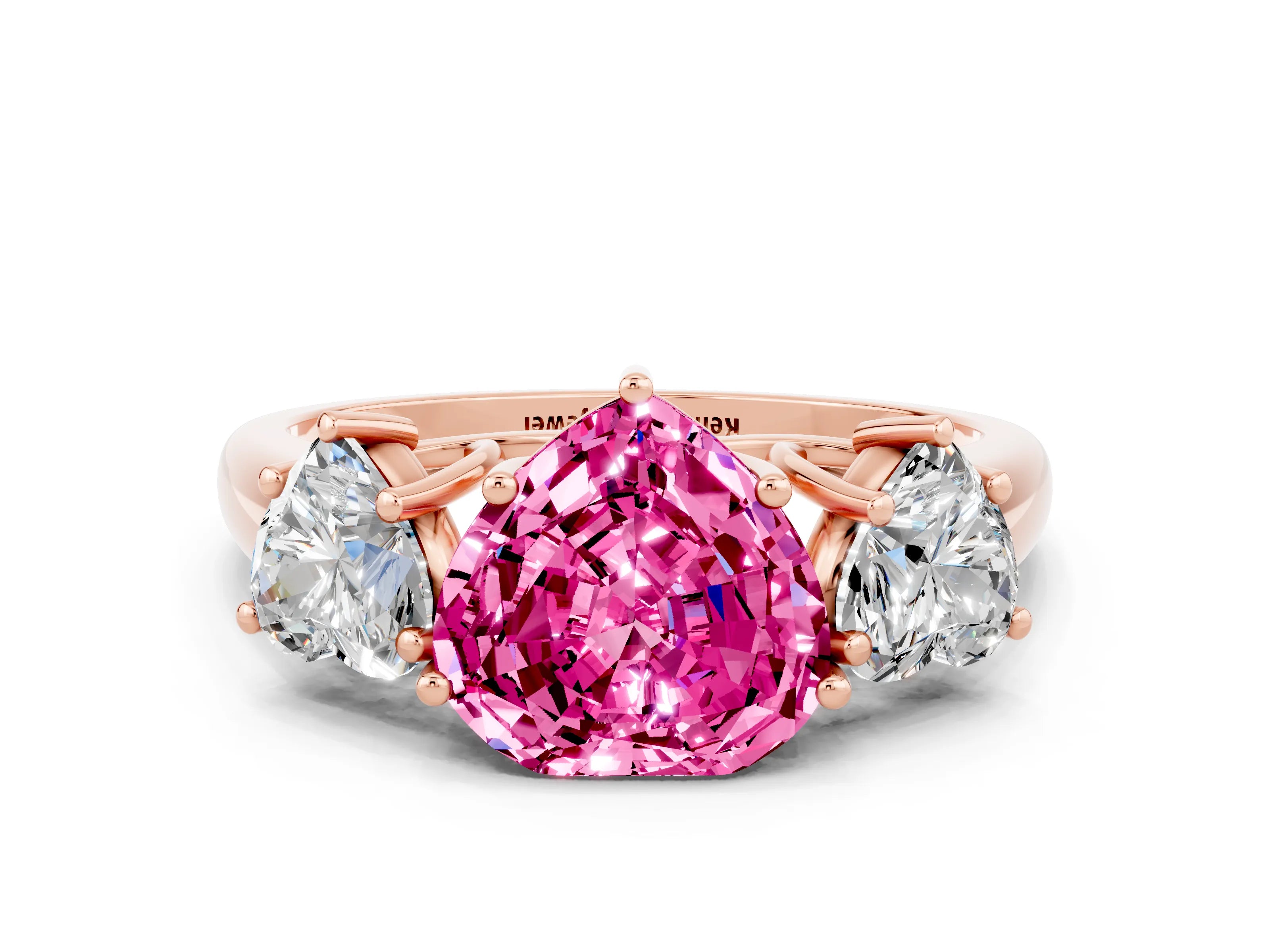 Rose gold Three-Stone Heart Cut Pink Sapphire Engagement Ring with Prong Setting