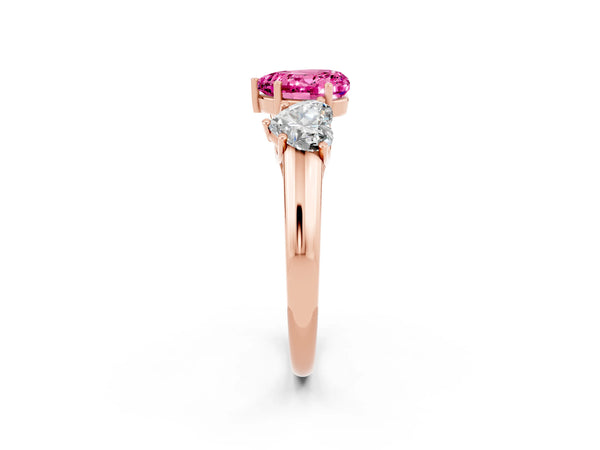 Rose gold Three-Stone Heart Cut Pink Sapphire Engagement Ring with Prong Setting