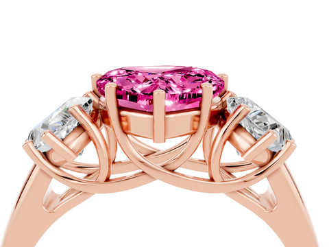 Rose gold Three-Stone Heart Cut Pink Sapphire Engagement Ring with Prong Setting_4