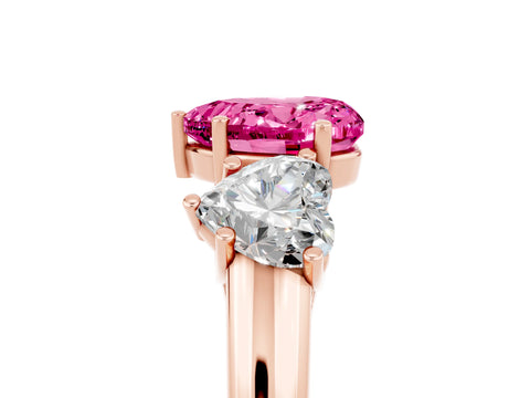Rose gold Three-Stone Heart Cut Pink Sapphire Engagement Ring with Prong Setting_5