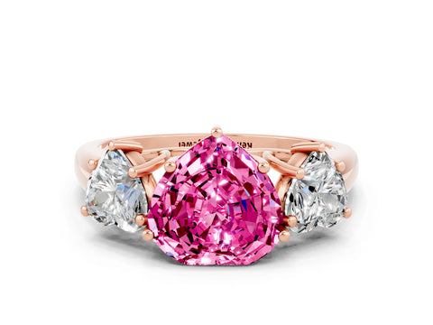 Rose gold Three-Stone Heart Cut Pink Sapphire Engagement Ring with Prong Setting